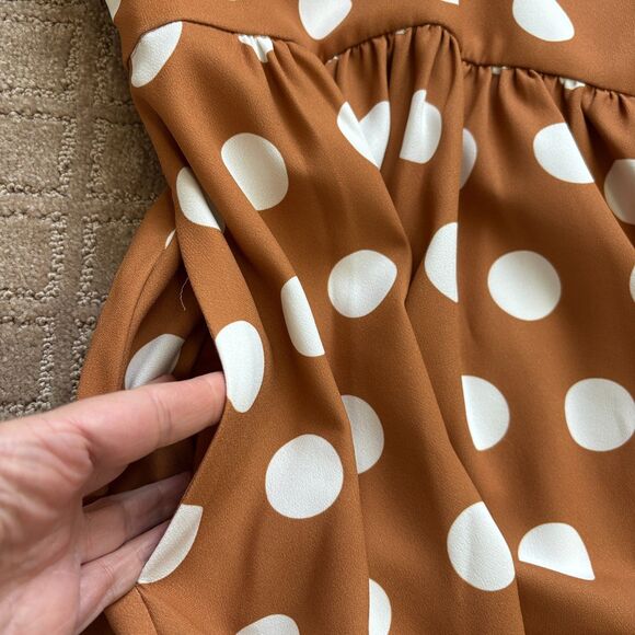 Alexia Admor Polka Dot Draped Midi Fit & Flare Dress Brown Pretty Women Derby - Picture 4 of 11